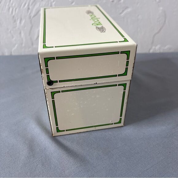 Vintage Recipe Holder 70s Blank Cards Metal Tin Watkins Vegetables - Picture 10 of 16